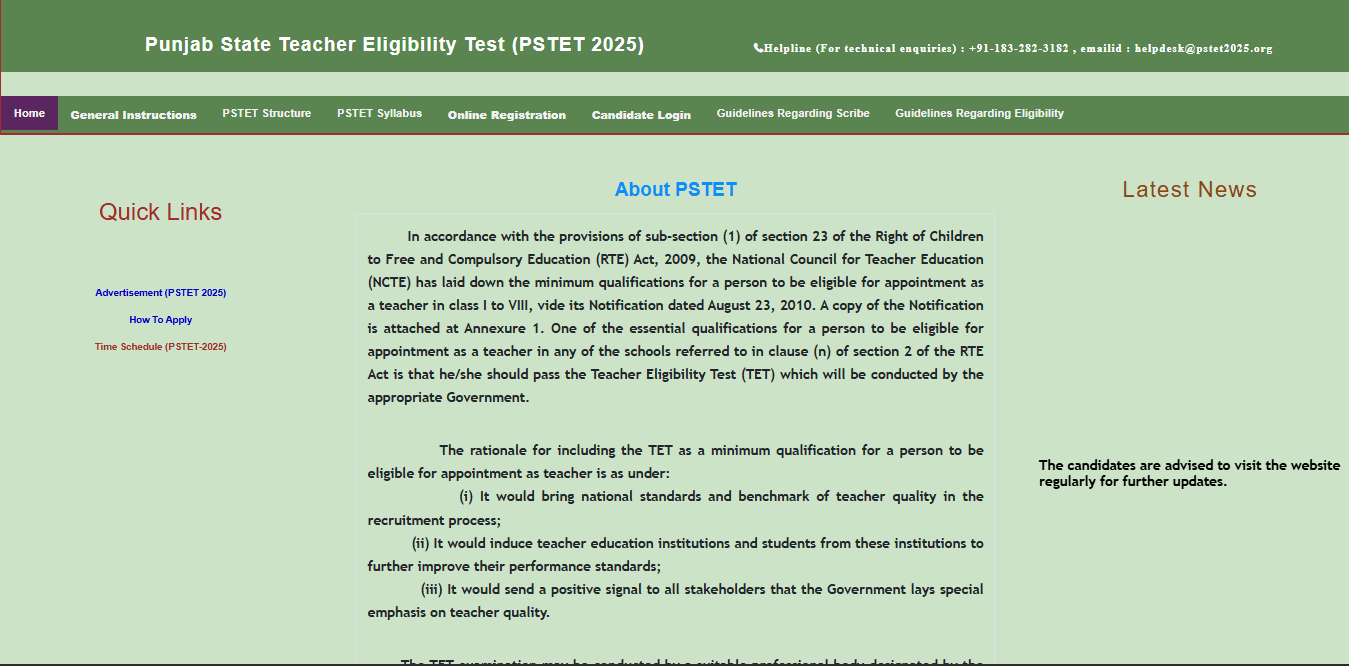 PSTET 2026 Online Form