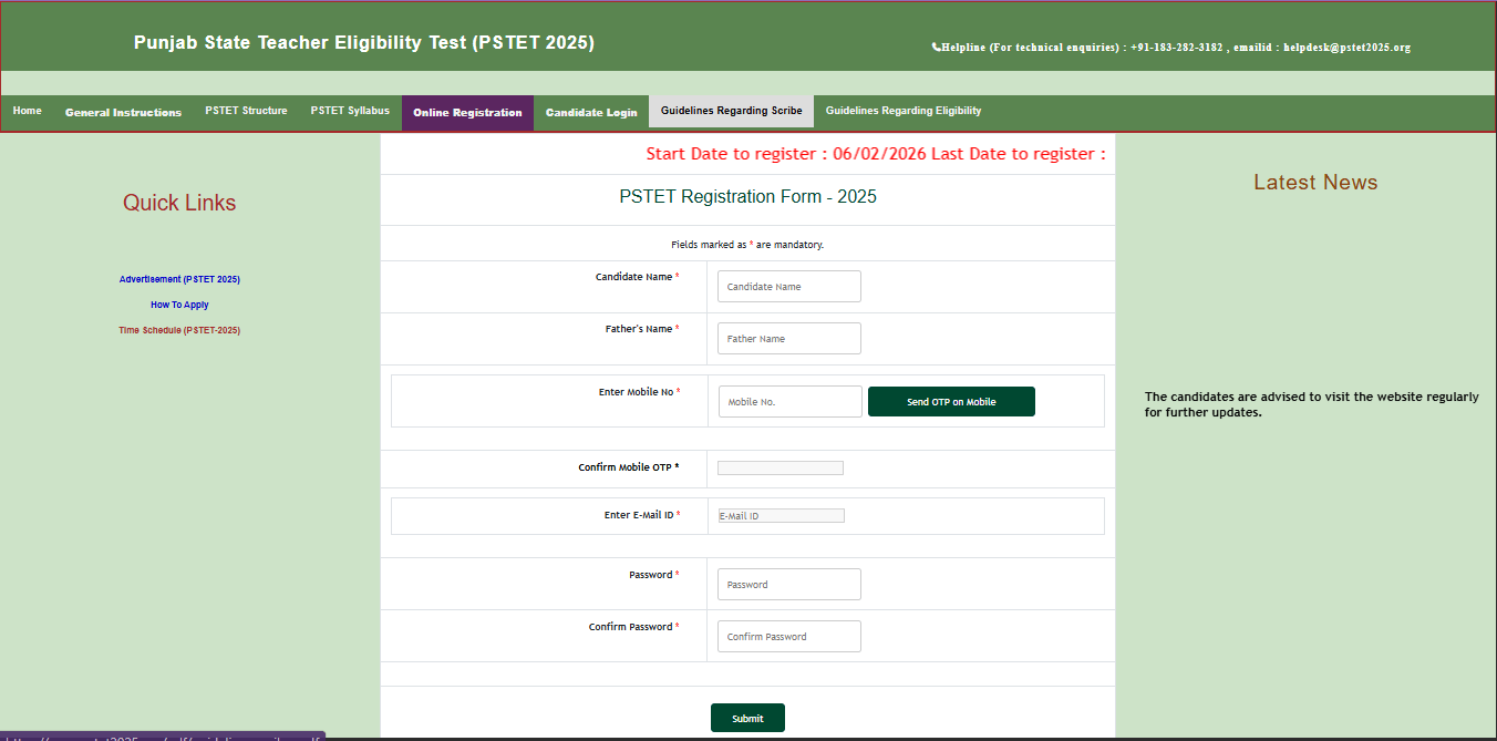 PSTET 2026 Online Form