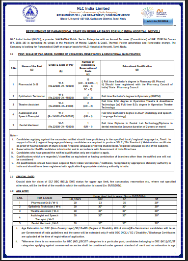 NLC Paramedical Staff Vacancy 2026
