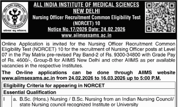 AIIMS NORCET 10th Nursing Officer Syllabus 2026