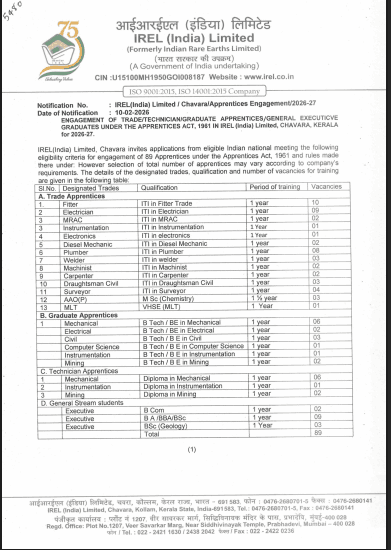 IREL Apprentices Vacancy 2026