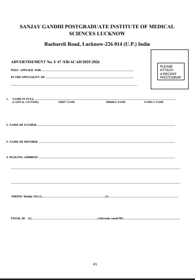 SGPGIMS Faculty Vacancy 2026