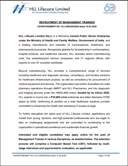 HLL Lifecare MT Recruitment 2026