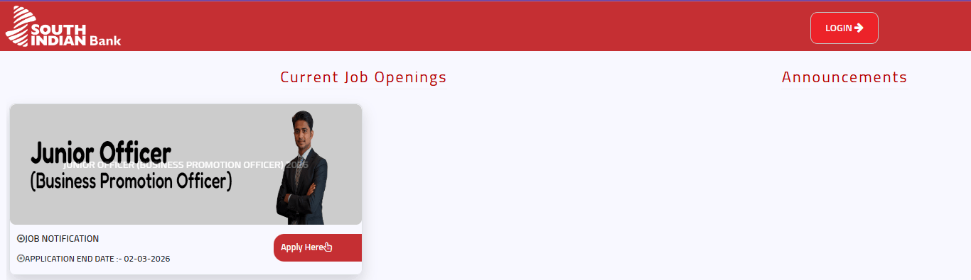 South Indian Bank Junior Officer Vacancy 2026