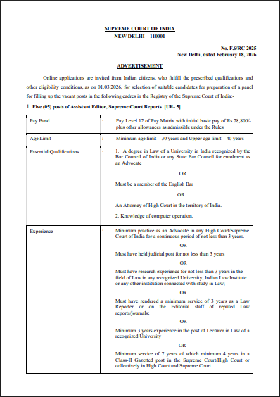Supreme Court of India Recruitment 2026