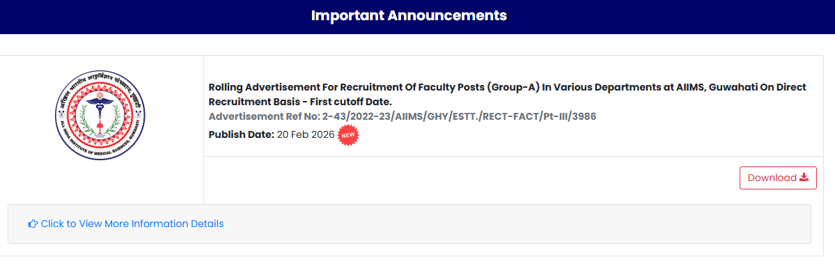 AIIMS Guwahati Faculty Recruitment 2026