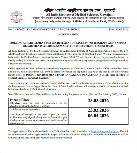 AIIMS Guwahati Faculty Recruitment 2026