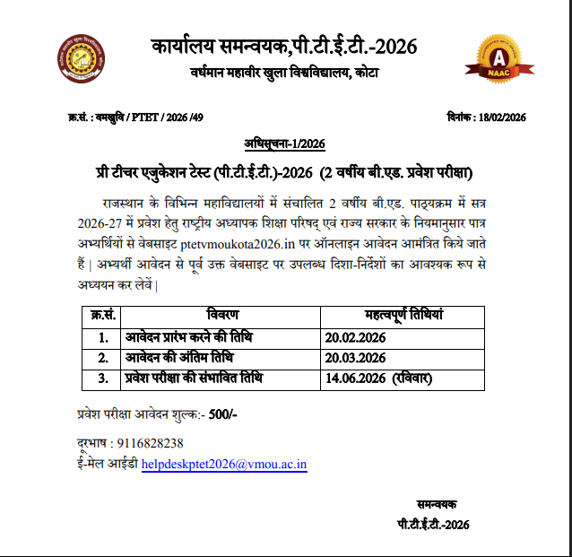 PTET Online Form 2026