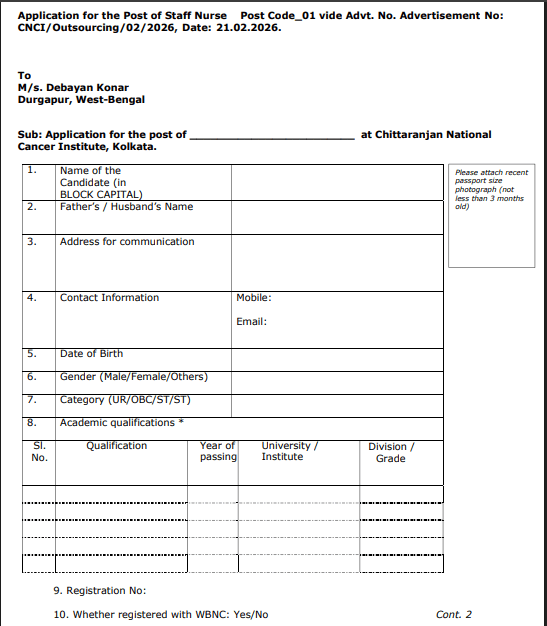 CNCI Staff Nurse Recruitment 2026