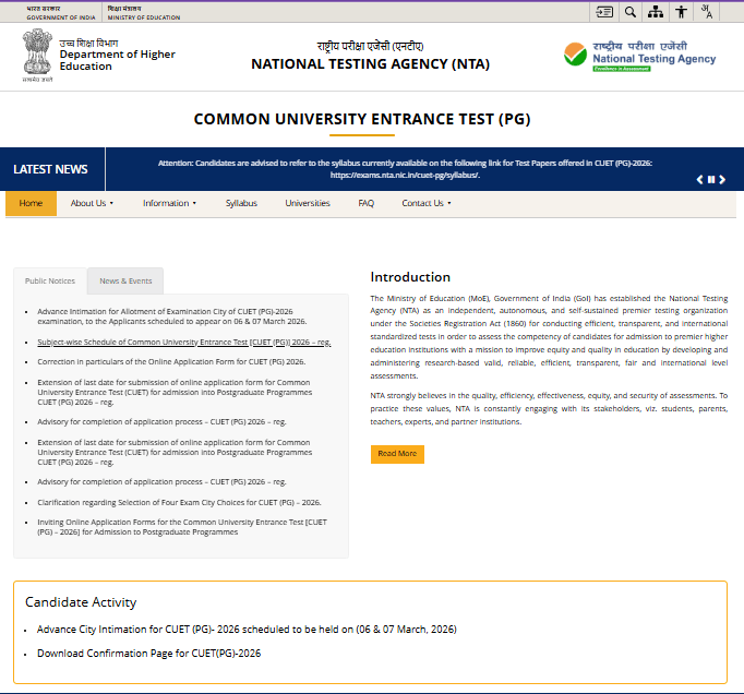 CUET PG City Intimation Slip 2026