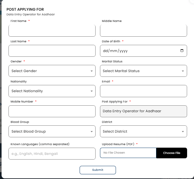 Aadhar Data Entry Opeartor Recruitment 2026