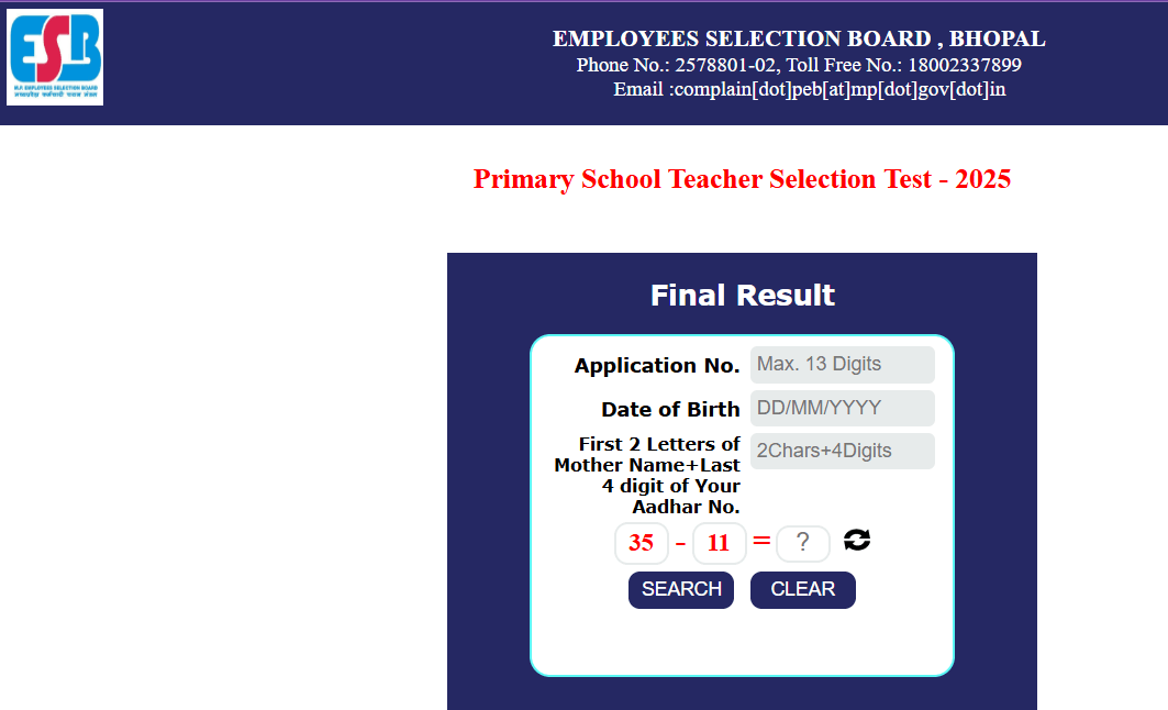 MPESB Primary School Teacher PSTST Result 2026
