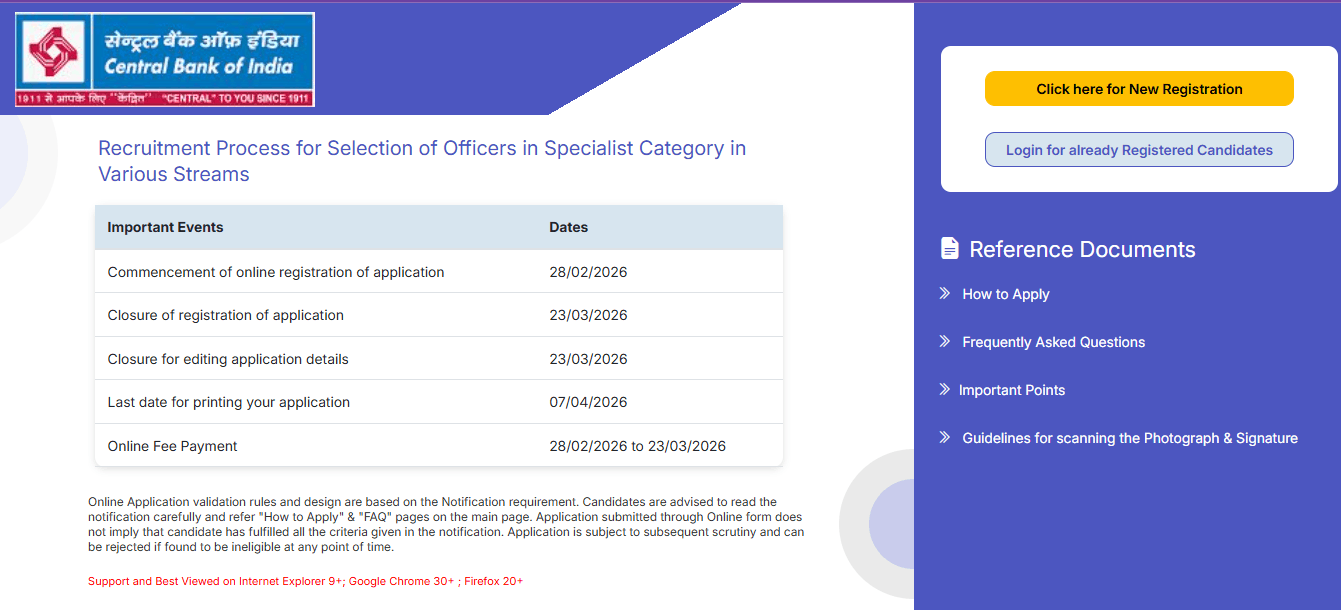 Central Bank of India SO Recruitment 2026