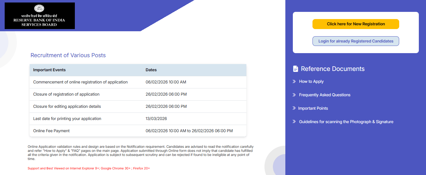 RBI Non CSG Post Recruitment 2026