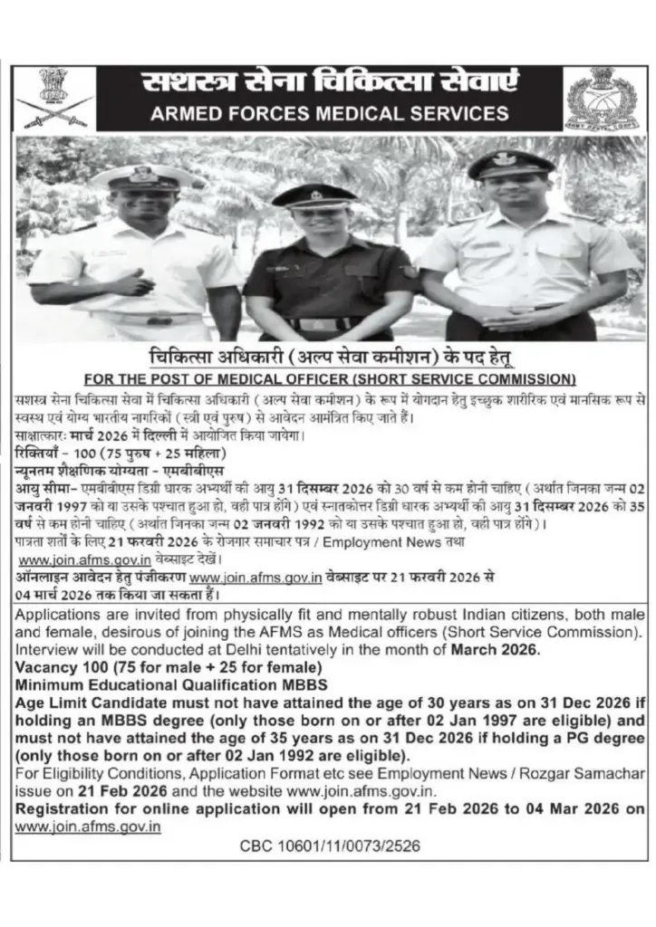 AFMS Medical Officer Recruitment 2026