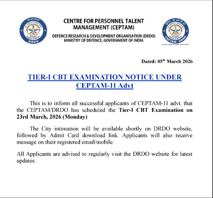 DRDO CEPTAM 11 Admit Card 2026