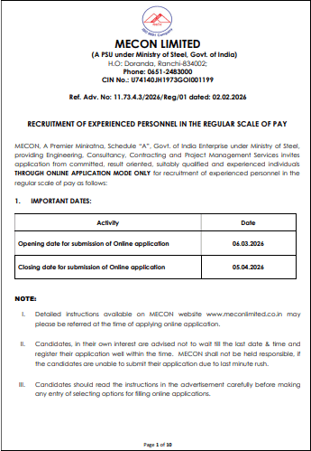 MECON Recruitment 2026