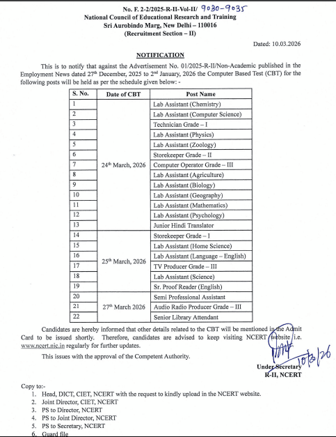 NCERT Group A, B & C (173 Post) 2025 CBT Exam Date 2026
