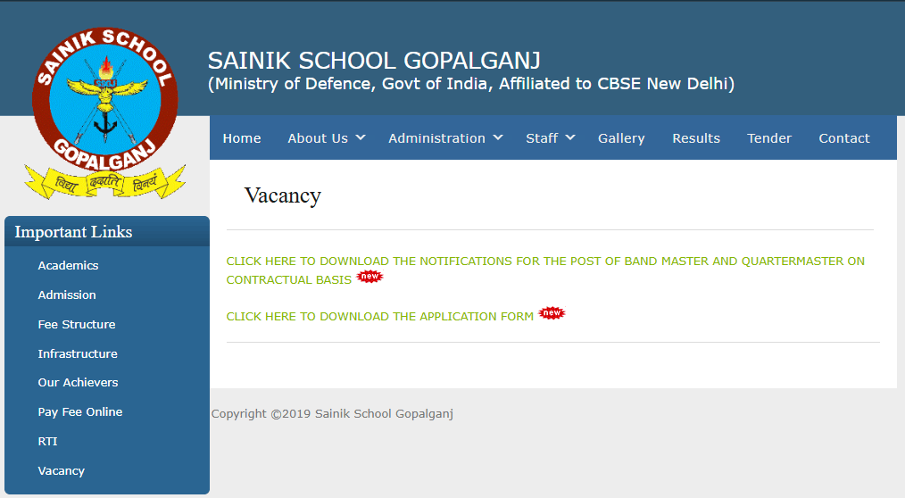 Sainik School Gopalganj Vacancy 2026