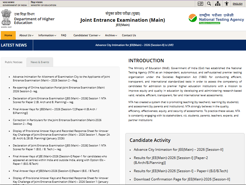 JEE Main Session 2 City Intimation Slip 2026