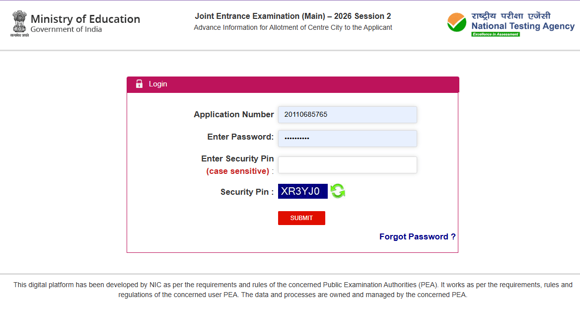 JEE Main Session 2 City Intimation Slip 2026