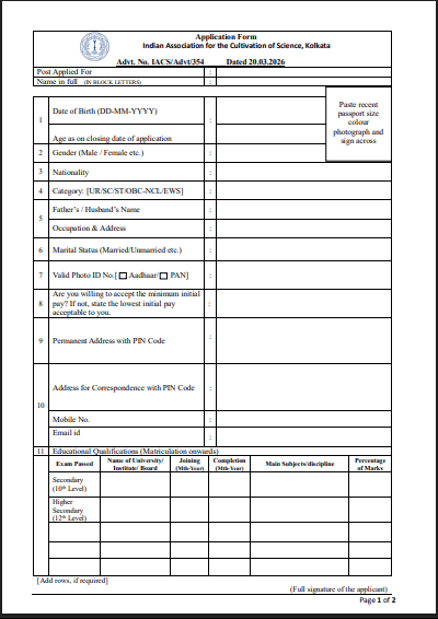 IACS Assistant & MTS Recruitment 2026