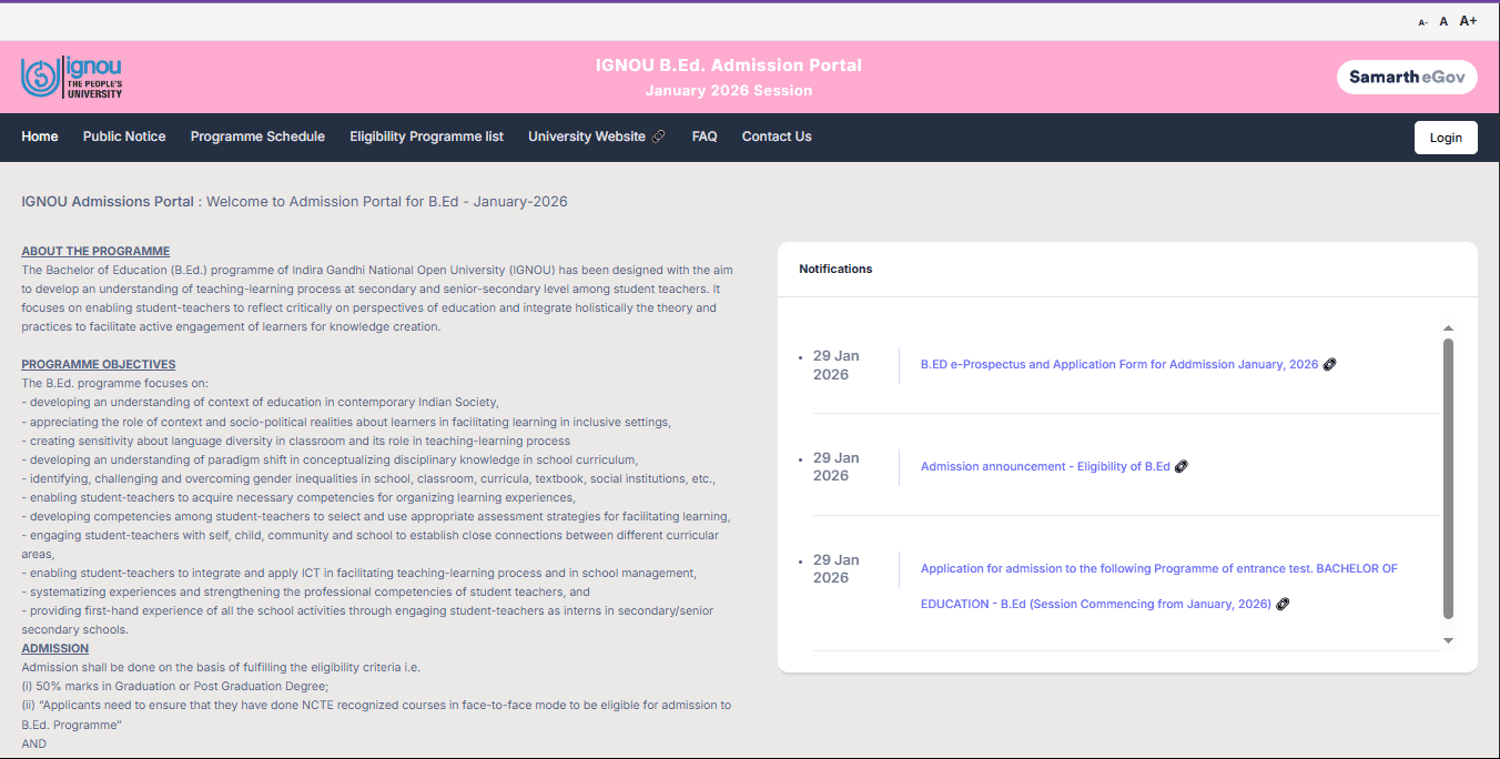 IGNOU BEd Entrance Exam Admit Card 2026