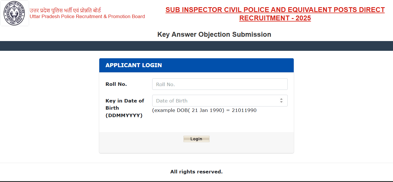 UP Police SI (Sub Inspector) Answer Key 2025