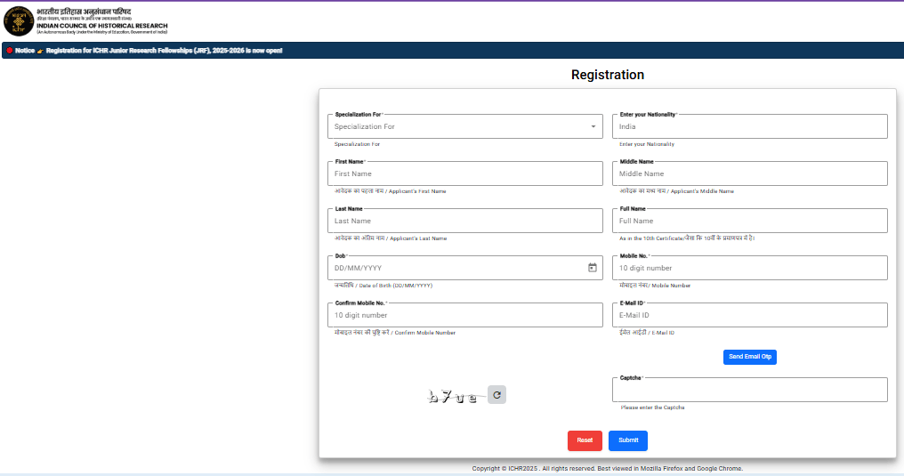 ICHR Junior Research Fellowships (JRF) Notification 2026