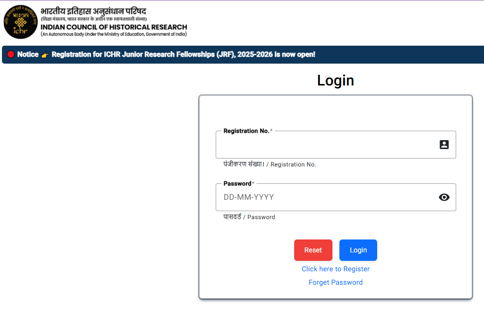ICHR Junior Research Fellowships (JRF) Notification 2026