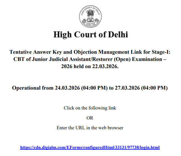 Delhi High Court JJA Exam Answer Key 2026