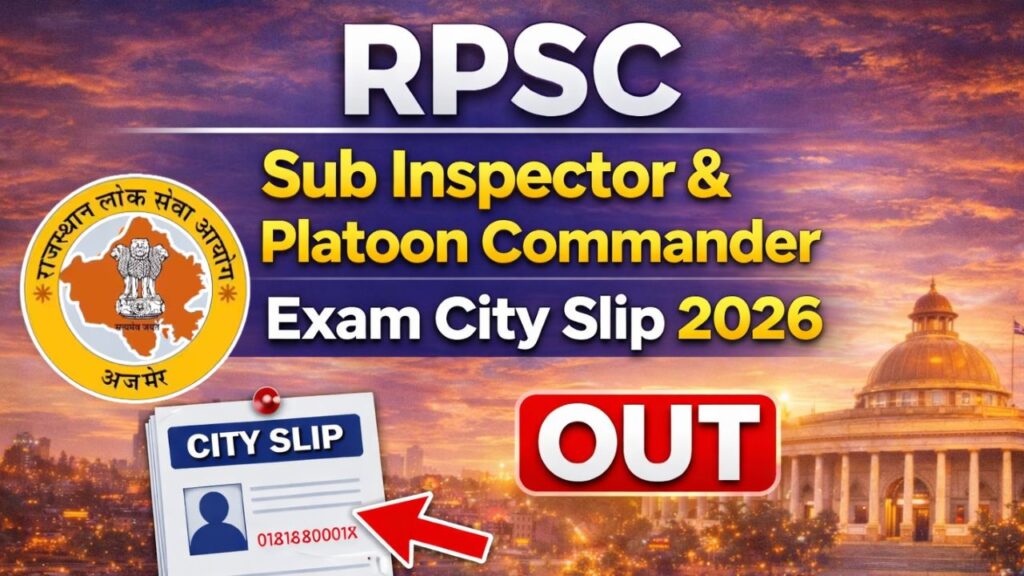 RPSC Sub Inspector & Platoon Commander Exam City Slip 2026