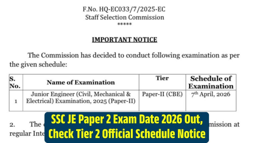 SSC JE Paper 2 Exam Date 2026