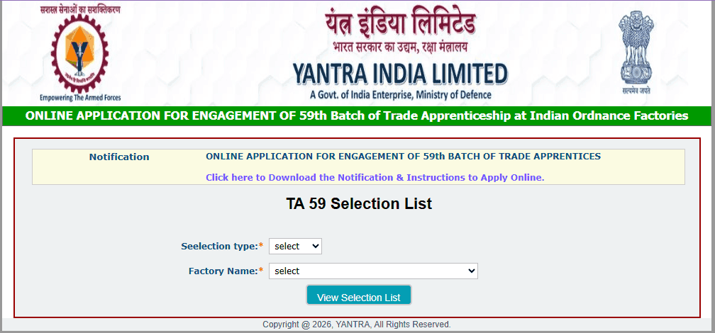 Yantra India Limited Apprentice Result 2026