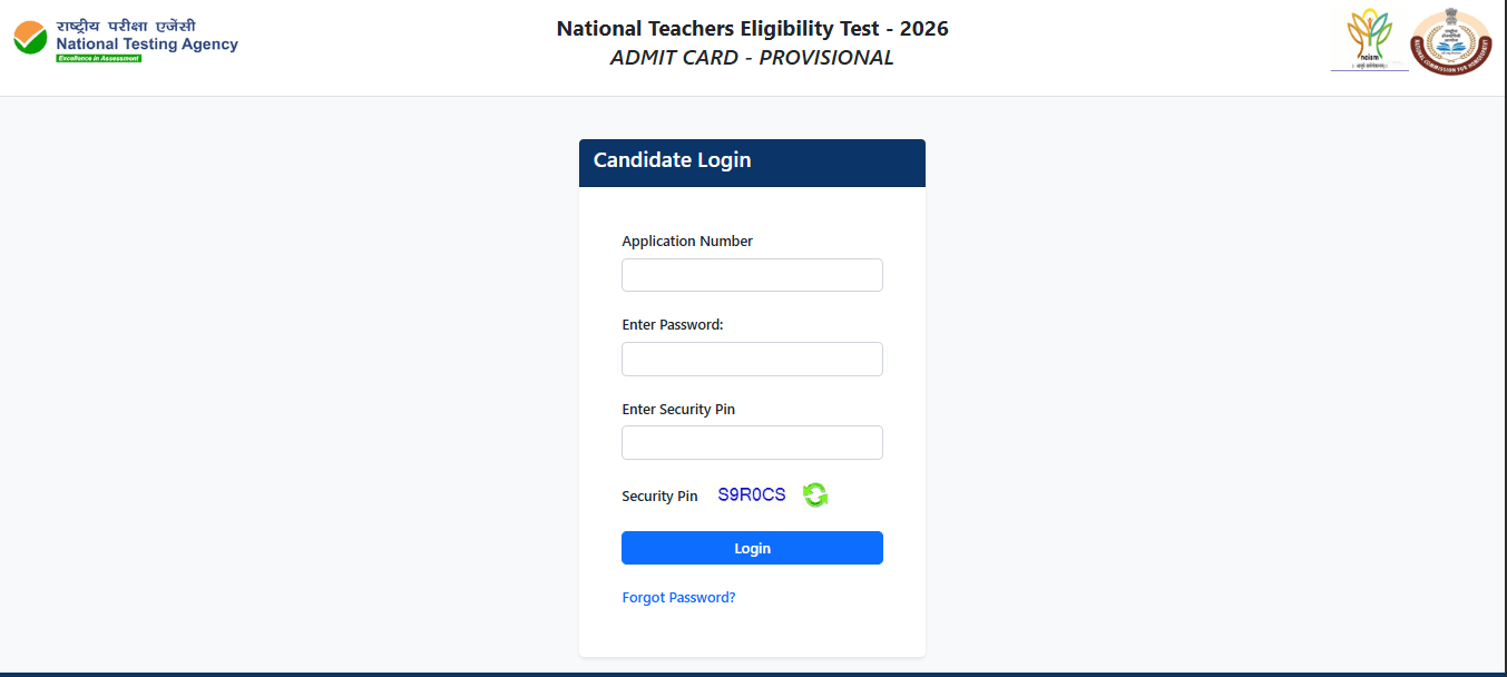 NTET NTA Admit Card 2026