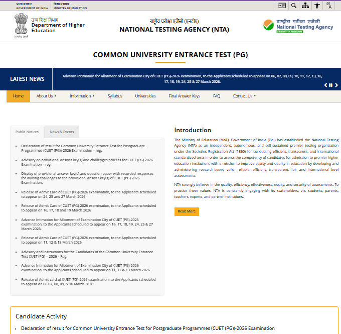 NTA CUET PG Result 2026
