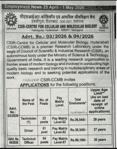 CSIR CCMB Online Form 2026