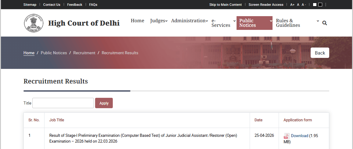 Delhi High Court JJA Result 2026