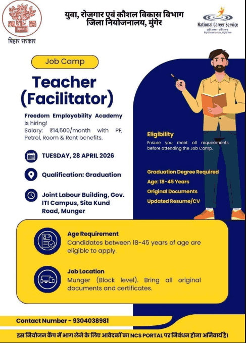Bihar Teacher Facilitator Recruitment 2026