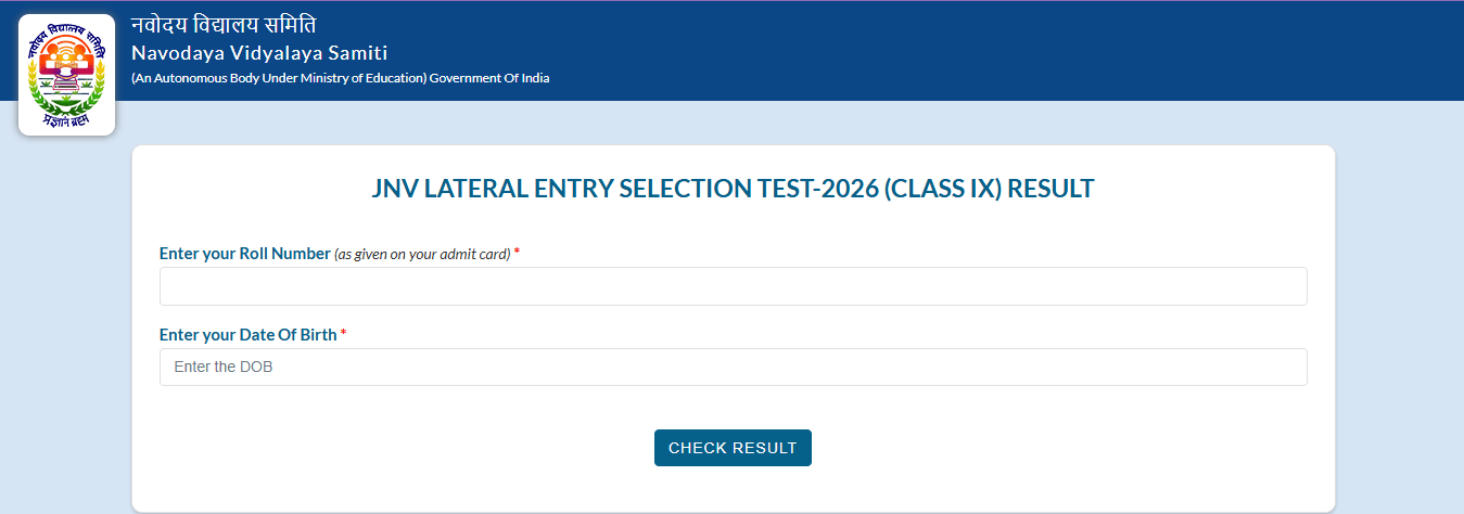 NVS Navodaya Class 9th Result 2026