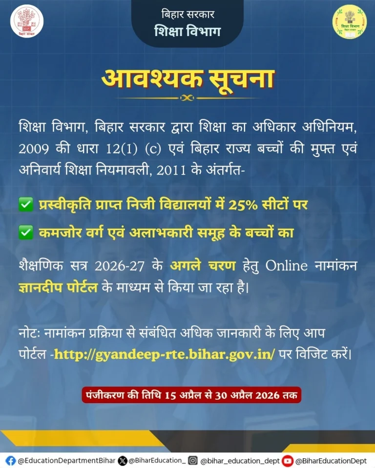 Bihar Gyan Deep RTE Admission 2026-27
