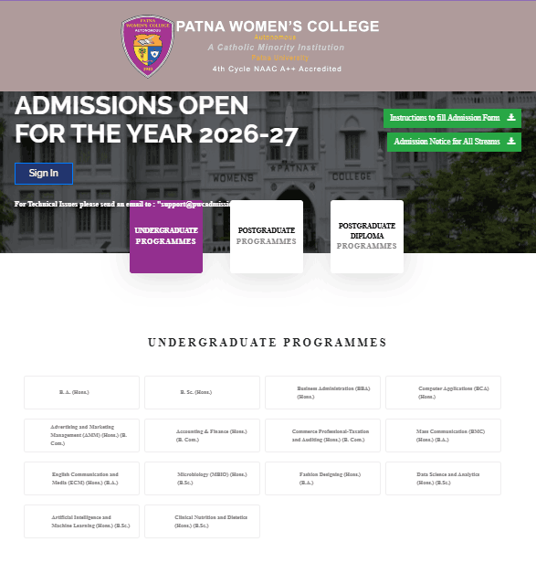 Patna Women’s College Admission Form 2026-27