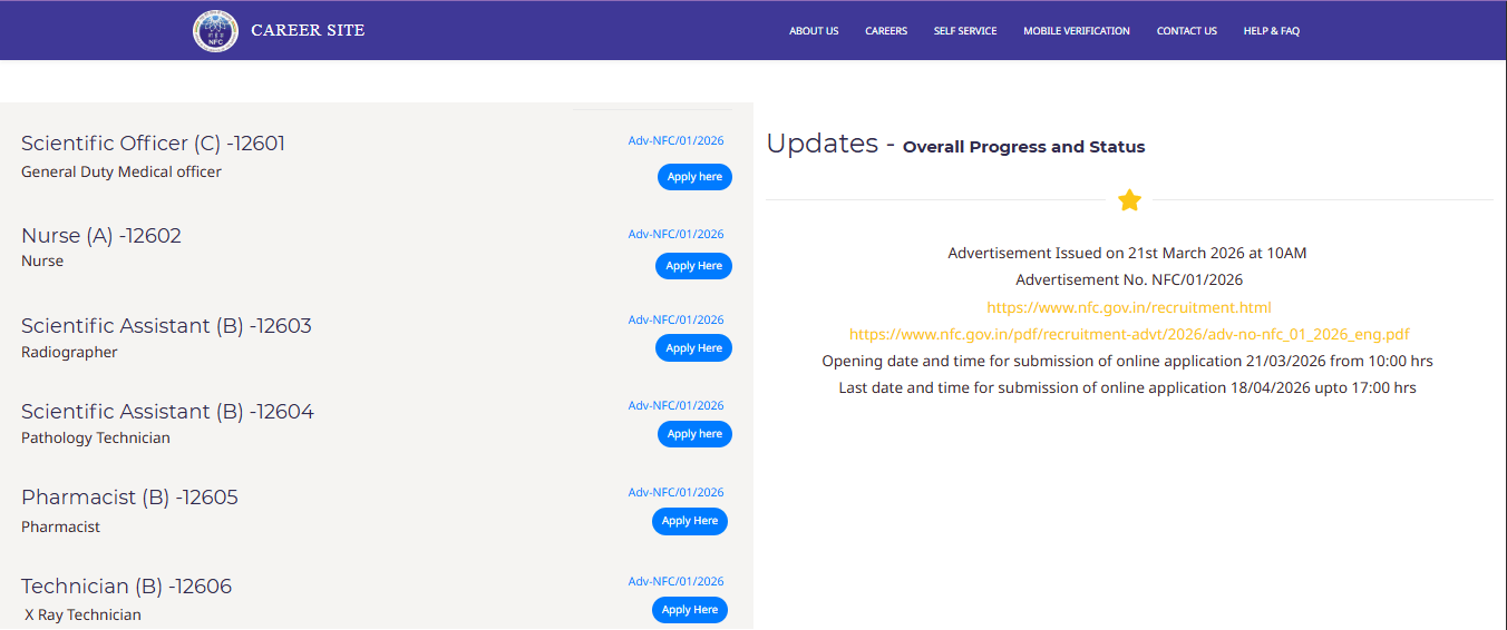 Nuclear Fuel Complex (NFC) Recruitment 2026