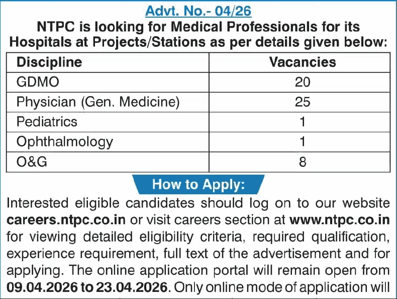 NTPC Medical Professional Recruitment 2026