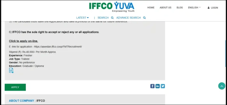 IFFCO Trainee Recruitment 2026