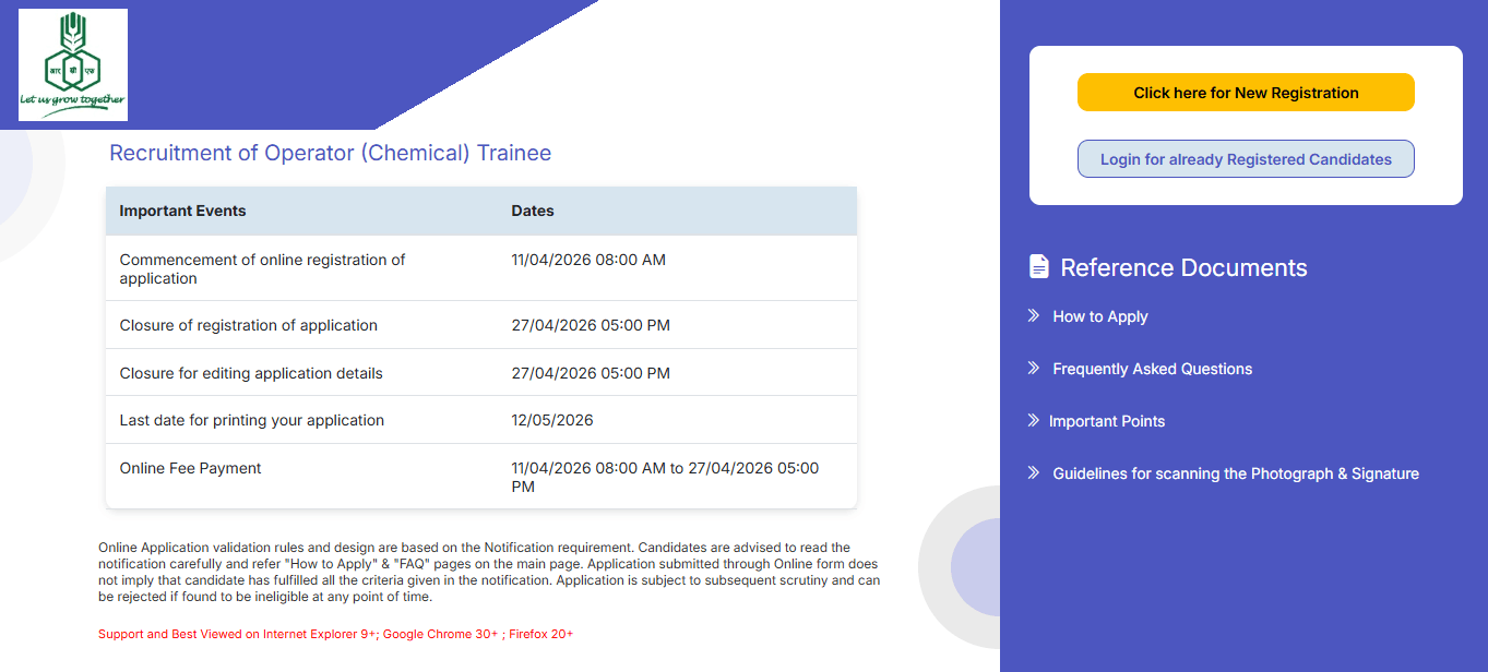 RCFL Operator Chemical Trainee Recruitment 2026