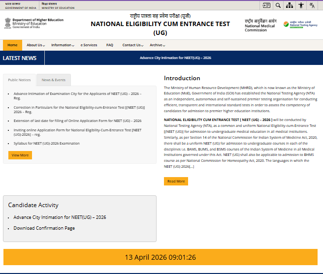 NTA NEET UG Exam City Slip 2026