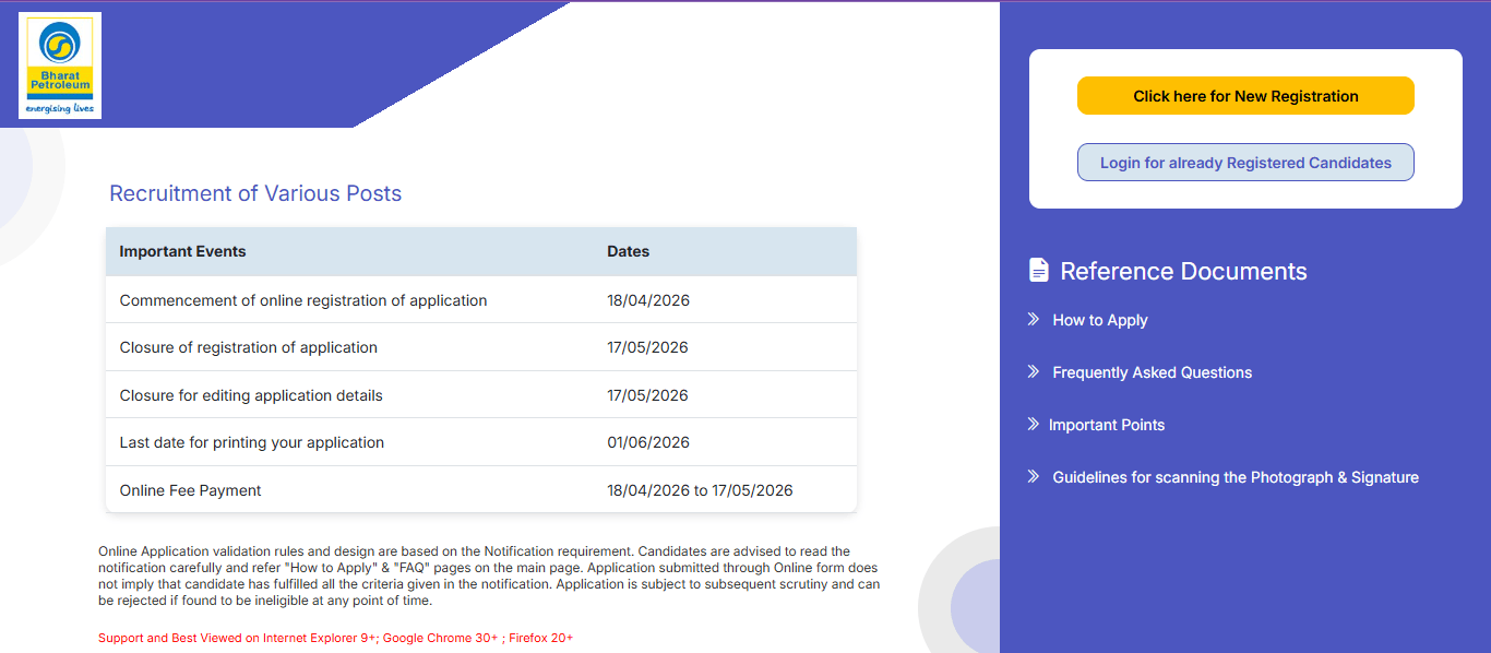 BPCL Entry Level Profiles Recruitment 2026