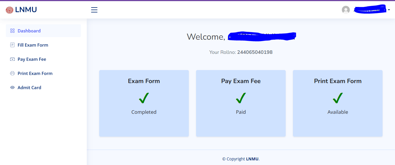 LNMU UG Semester 3 Admit Card 2024-28