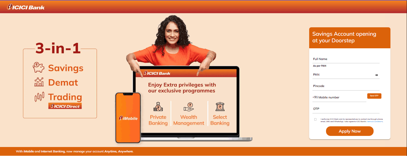 ICICI Zero Balance Account Opening Online